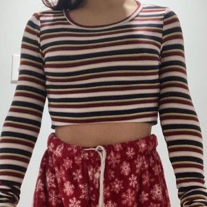 Long sleeve lettuce edge striped shirt